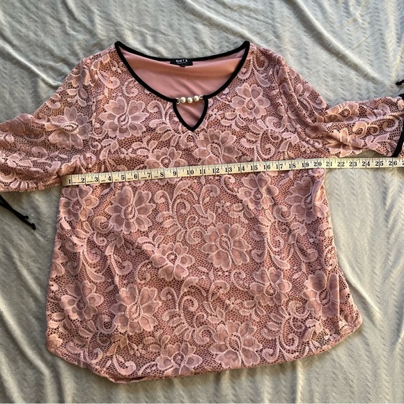 Pink Lace Blouse, Onyx Apparel, Extra Large - Picture 4 of 6